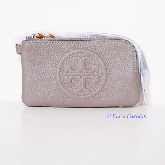 NWT Tory Burch Perry Bombe Card Case Small Leather Wristlet Gray Heron - Picture 3 of 13